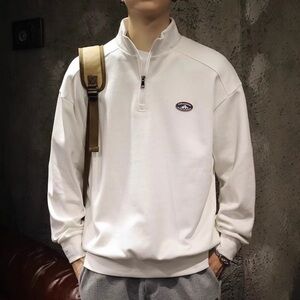 White Half-Zip Pullover with Chest Logo